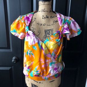 Milk & Honey Floral Blouse Orange pink purple size large NWT